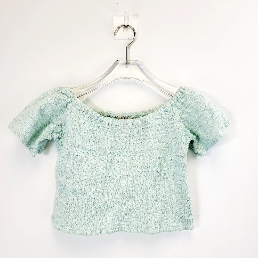 Peasant Smocked Crop Top Womens M 10 Ice Blue Off Shoulder Italian MASTRO STORE‎